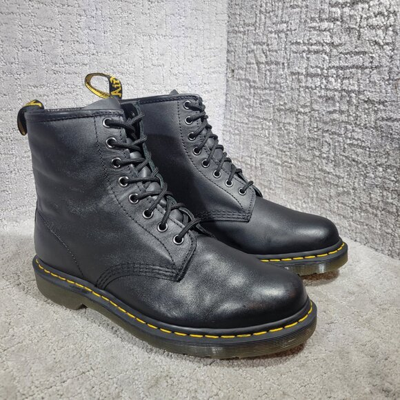 Dr. Martens Air Wair Unisex Size M9 L10 US Black Leather Lace up Boots 11822 - Picture 5 of 11